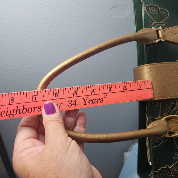 Mario Hernadez Green and Gold Floral Tote Bag with Gold Handles - Picture 4 of 16